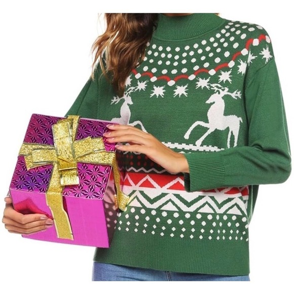 Christmas Sweater Ugly Round Neck‎ Reindeer Snowflakes Knitted Pullover Sz M - Picture 6 of 7